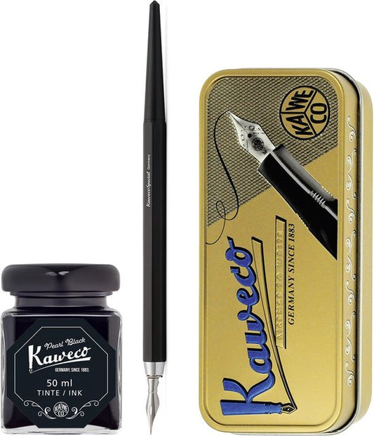 Kaweco - Fountain Pen - Special Dip Pen Black - in vintage blik - Potje inkt Pearl Black