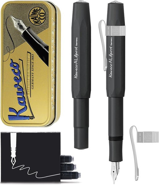 Kaweco Cadeauset - Vulpen - Nostalgic Octagonal Clip CHROME - ALUMINIUM SPORT - Sport Aluminium Black - EXTRA BREED - Vintage blikje - Extra Doosje Vullingen