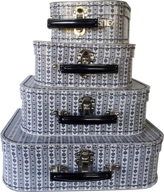 Kofferset - 3delig - 16-20-25cm - Zeeuws ruitje - Decoratie - Kartonnen koffer - Logeerkoffer - Speelkoffer - Poppenkoffer- Opbergen - Cadeau