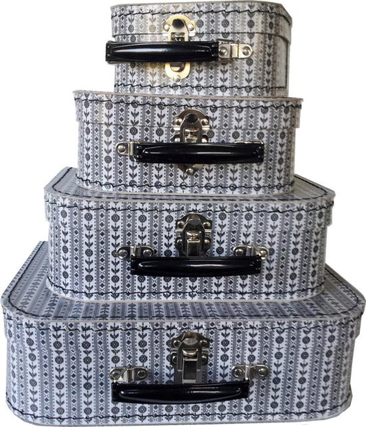 Kofferset - 3delig - 16-20-25cm - Zeeuws ruitje - Decoratie - Kartonnen koffer - Logeerkoffer - Speelkoffer - Poppenkoffer- Opbergen - Cadeau