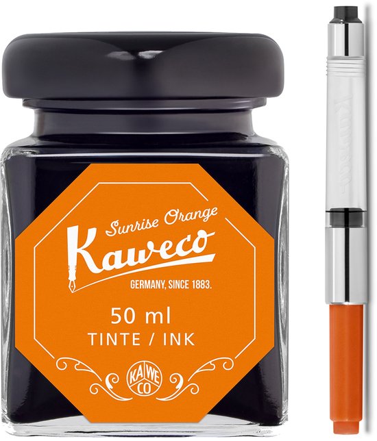 Kaweco - Ink bottle en Standaard Converter - Sunrise Orange - potje vulpeninkt - oranje originele Kaweco-inkt in 50 ml glas - Converter met oranje achterkant