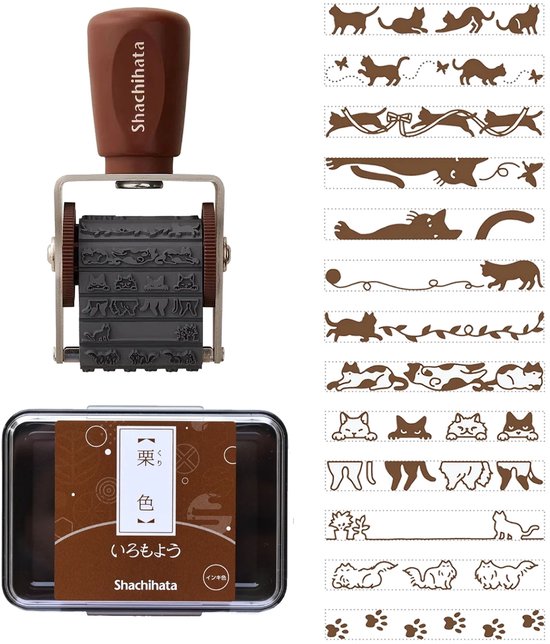 Shachihata - Journaling - Roterende rubberstempel Katten - Iromoyo STEMPELKUSSEN kastanjebruin - 63 x 40 mm