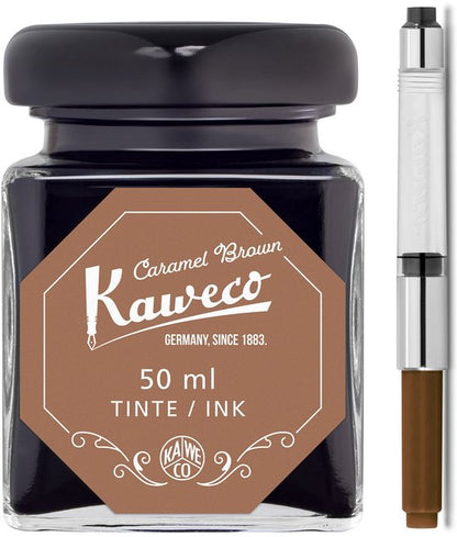 Kaweco - Ink bottle en Standaard Converter - Caramel Brown - potje vulpeninkt - Bruine originele Kaweco-inkt in 50 ml glas - Converter met bruine achterkant