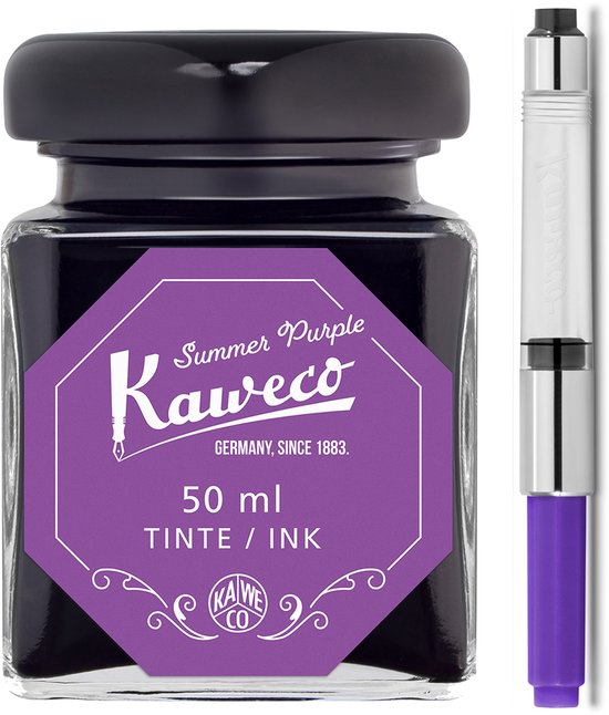Kaweco - Ink bottle en Standaard Converter - Summer Purple - potje vulpeninkt - Paarse originele Kaweco-inkt in 50 ml glas - Converter met paarse achterkant