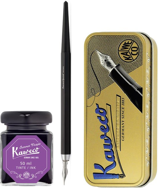 Kaweco - Fountain Pen - Special Dip Pen Black - in vintage blik - Potje inkt Summer Purple 60cc