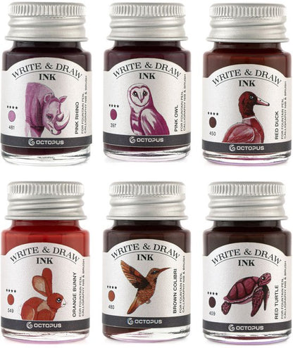 Octopus Write and Draw Ink Set DESERT, watervaste inkt voor schrijven en tekenen, kalligrafie inkt, lichtechte tekeninkt voor vulpen, glaspen, penseel, 6 x 10 ml