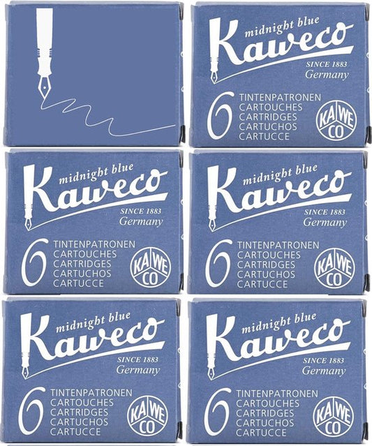 Kaweco Vulpen vullingen Midnight Blue, Blauw-Zwart, 6 doosjes