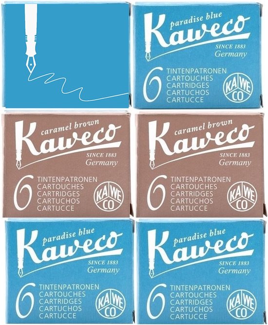 Kaweco Vulpen vullingen 6 doosjes, 4xTurkoise, 2x Bruin