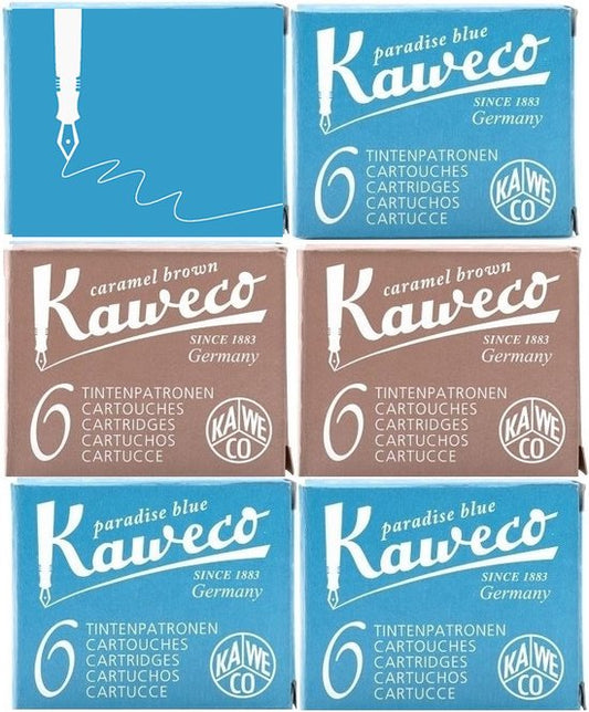 Kaweco Vulpen vullingen 6 doosjes, 4xTurkoise, 2x Bruin