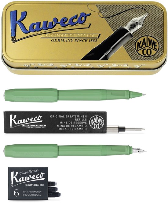 Kaweco - Pennenset - Perkeo Jungle Vulpen MEDIUM - Doosje vulpen inkt - Rollerbal - Zwarte EURO vulling met een lijndikte van 0,7 mm