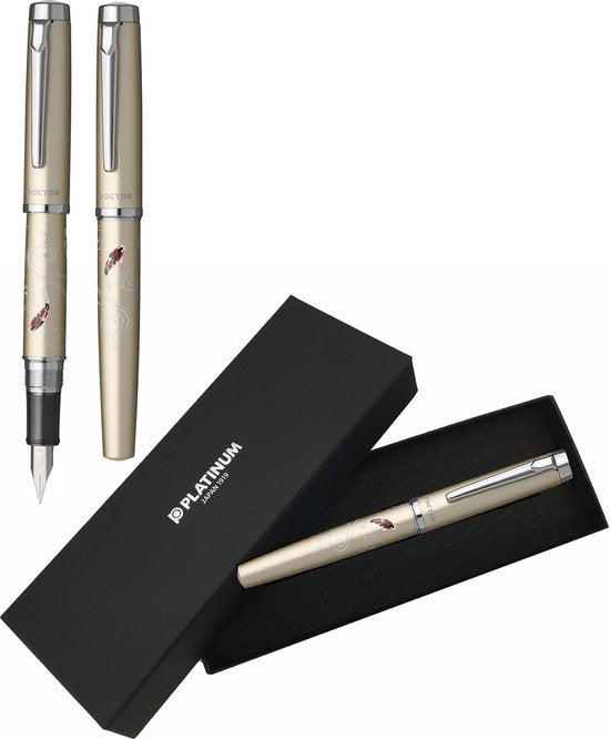 Platinum - Procyon Luster - Maki-E - Nishikigoi - Champange Gold - Fountain Pen - in giftbox - Penpunt: Medium - modern Japans ontwerp - Slip & Seal Mechanisme