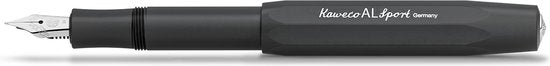 Kaweco - Cadeauset - 4delig - Kaweco AL Sport Fountain Pen Zwart vulpen - Breed - Nostalgic Octagonal Clip Chrome - Zwart Vintage blikje - Doosje Royal Blue - Doosje zwarte Vullingen
