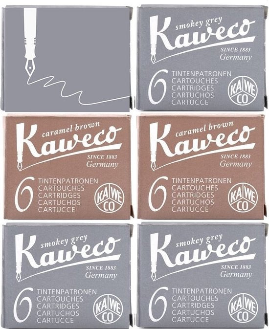 Kaweco Vulpen vullingen Bruin, Sepia Bruin, Smokey Grey (Grijs),  6 doosjes