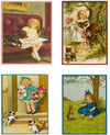 Nostalgische kaarten - 4 stuks - Klassieke Vintage afbeeldingen - nostalgische ansichtkaarten - prentbriefkaart - dieren - kinderen - Feestelijk - verjaardag -Oude Brocante briefkaarten