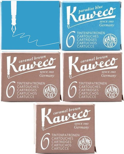 Kaweco Vulpen vullingen 5 doosjes, 2xTurkoise, 3x Bruin