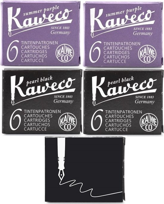 Kaweco Vulpen vullingen 5 doosjes, 3x Zwart, 2x Paars