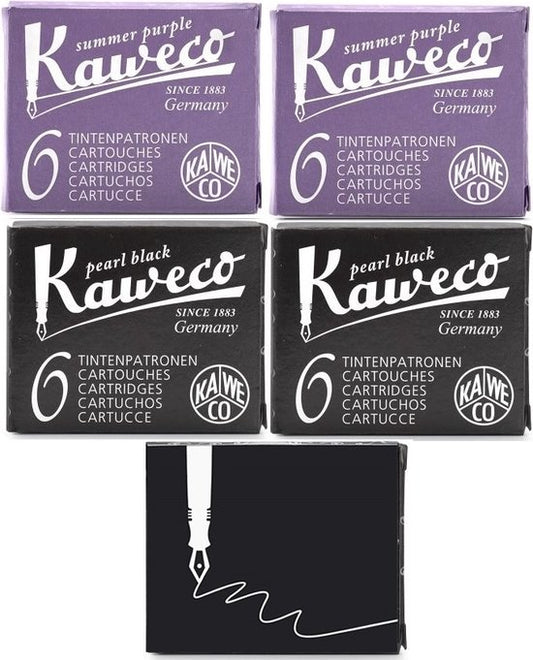 Kaweco Vulpen vullingen 5 doosjes, 3x Zwart, 2x Paars