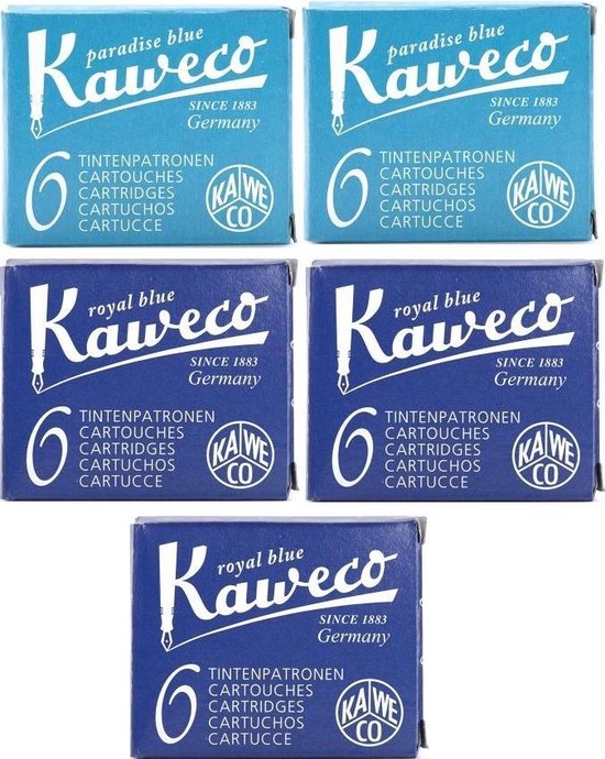 Kaweco Vulpen vullingen 5 doosjes, 2x Turkoise, 3x Royal Blue