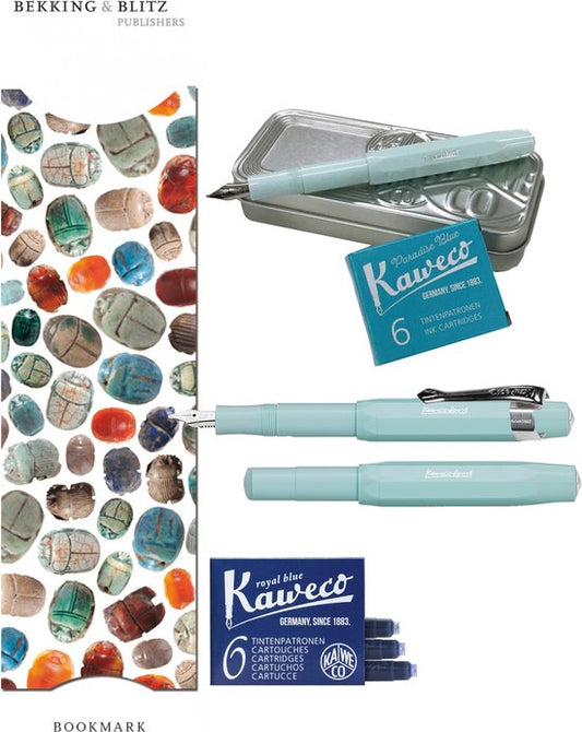 Kaweco Cadeauset (6 delig) Blikje, Vulpen mint M, Clip, Boekenlegger scarabee, 2 doosjes vullingen