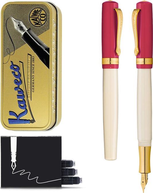 Kaweco - 1 Vulpen - Kaweco STUDENT Fountain Pen 30’s Blues - Rood Ivory - Met extra doosje vullingen - Fine