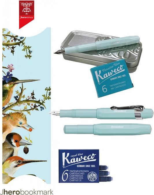 Kaweco Cadeauset (6 delig) Blikje, Vulpen mint M, Clip, Boekenlegger The Garden Of Earthly Delights, 2 doosjes vullingen