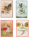 Nostalgische kaarten - 4 stuks - Klassieke Vintage afbeeldingen - nostalgische ansichtkaarten - prentbriefkaart - dieren - kinderen - Feestelijk - verjaardag -Oude Brocante briefkaarten
