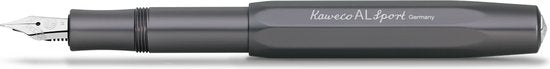 Kaweco - Cadeauset - 4delig - Kaweco AL SPORT Fountain Pen Anthracite vulpen - Medium - Nostalgic Octagonal Clip Chrome - Zwart Vintage blikje - Doosje Royal Blue - Doosje zwarte Vullingen