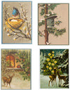 Nostalgische kerstkaarten - 4 stuks - Klassieke Vintage afbeeldingen - Winter - Sneeuw - Feestelijk - Jaarwisseling - Oude Brocante kerstkaarten 15X10,5 en 14X9