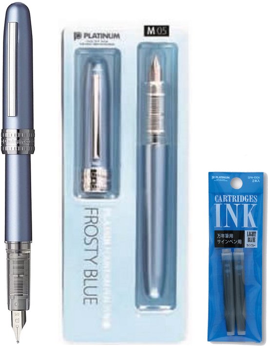 Platinum Japan - Plaisir Fountain Pen - Medium - Vulpen - FrostyBlue - penpunt: Medium 05 - Met extra vullingen LichtBlauw