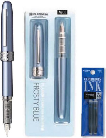 Platinum Japan - Plaisir Fountain Pen - Medium - Vulpen - FrostyBlue - penpunt: Medium 05 - Met extra vullingen Blauw
