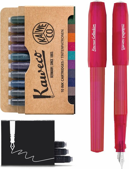 Kaweco - Vulpen Perkeo INFRARED - MEDIUM - doosje Gekleurde Vulpenvullingen - doosje zwarte Vulpeninkt