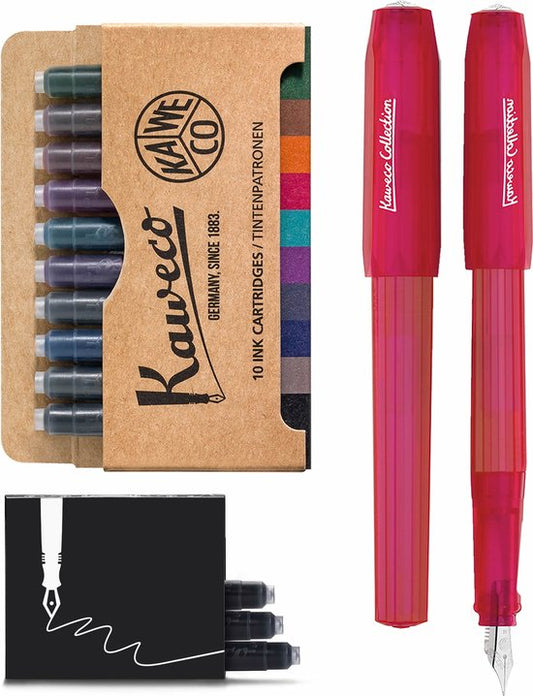 Kaweco - Vulpen Perkeo INFRARED - MEDIUM - doosje Gekleurde Vulpenvullingen - doosje zwarte Vulpeninkt