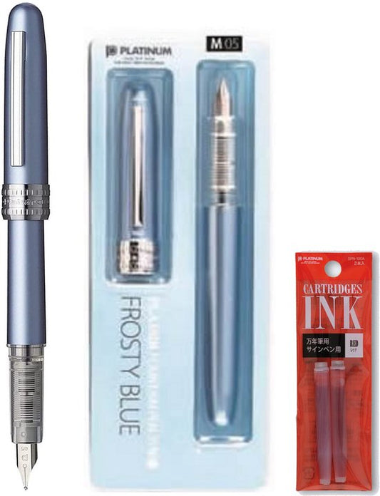 Platinum Japan - Plaisir Fountain Pen - FIJN - Vulpen - FrostyBlue - penpunt: fijn 03 - Met extra navullingen Rood