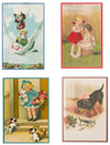Nostalgische kaarten - 4 stuks - Klassieke Vintage afbeeldingen - nostalgische ansichtkaarten - prentbriefkaart - dieren - kinderen - Feestelijk - verjaardag -Oude Brocante briefkaarten