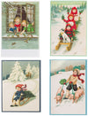 Nostalgische kerstkaarten - 4 stuks - Klassieke Vintage afbeeldingen - Winter - Sneeuw - Feestelijk - Jaarwisseling - Oude Brocante kerstkaarten 15X10,5 en 14X9