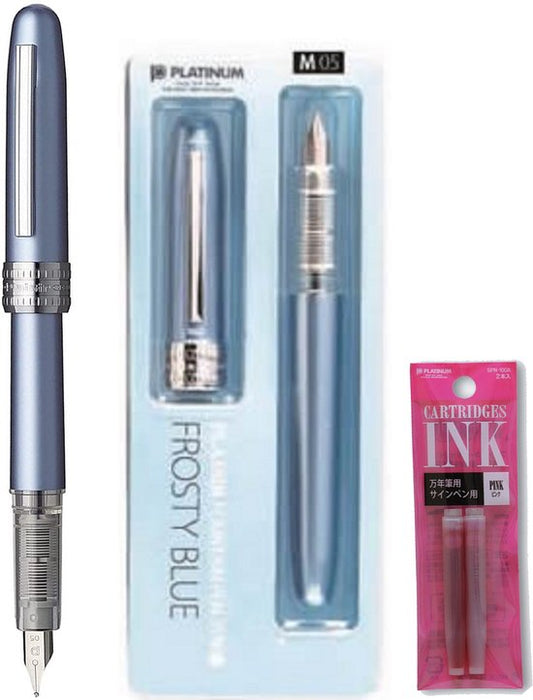 Platinum Japan - Plaisir Fountain Pen - FIJN - Vulpen - FrostyBlue - penpunt: fijn 03 - Met extra navullingen Roze