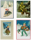 Nostalgische kerstkaarten - 4 stuks - Klassieke Vintage afbeeldingen - Winter - Sneeuw - Feestelijk - Jaarwisseling - Oude Brocante kerstkaarten 15X10,5 en 14X9