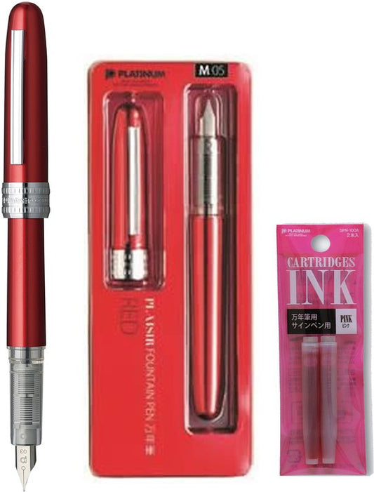 Platinum Japan - Plaisir Fountain Pen - FIJN - Vulpen - Rood - penpunt: fijn 03 - Met extra navullingen Roze
