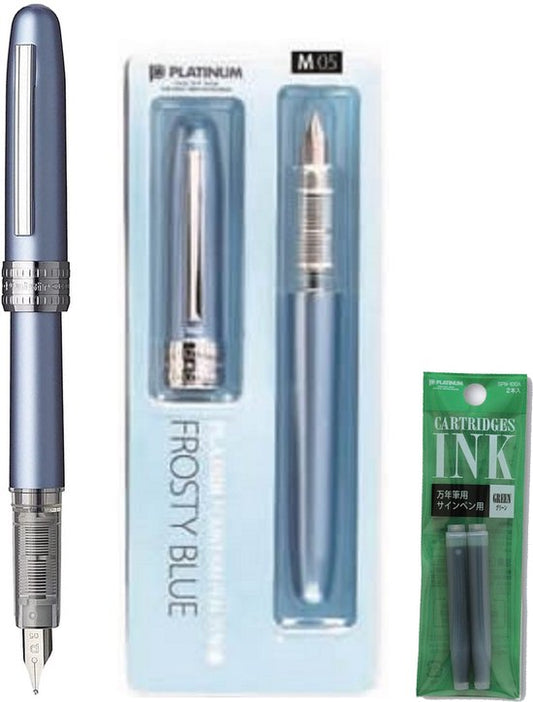 Platinum Japan - Plaisir Fountain Pen - Medium - Vulpen - FrostyBlue - penpunt: Medium 05 - Met extra vullingen Groen