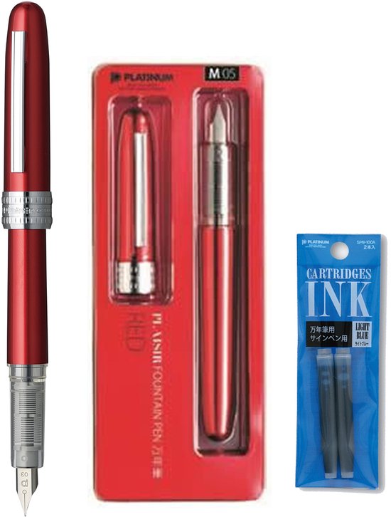 Platinum Japan - Plaisir Fountain Pen - Medium - Vulpen - Rood - penpunt: Medium 05 - Met extra vullingen Lichtblauw