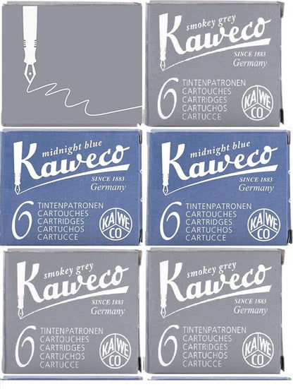 Kaweco Vulpen vullingen 6 doosjes, 4x Grijs, 2x Midnight Blue