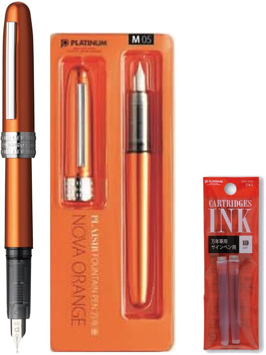Platinum Japan - Plaisir Fountain Pen - FIJN - Vulpen - Oranje - penpunt: fijn 03 - Met extra navullingen Rood