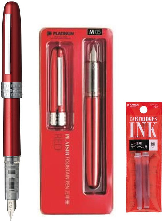 Platinum Japan - Plaisir Fountain Pen - Medium - Vulpen - Rood - penpunt: Medium 05 - Met extra vullingen Rood