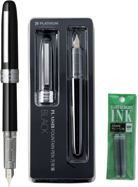 Platinum Japan - Plaisir Fountain Pen - FIJN - Vulpen - Zwart - penpunt: fijn 03 - Met extra navullingen Groen