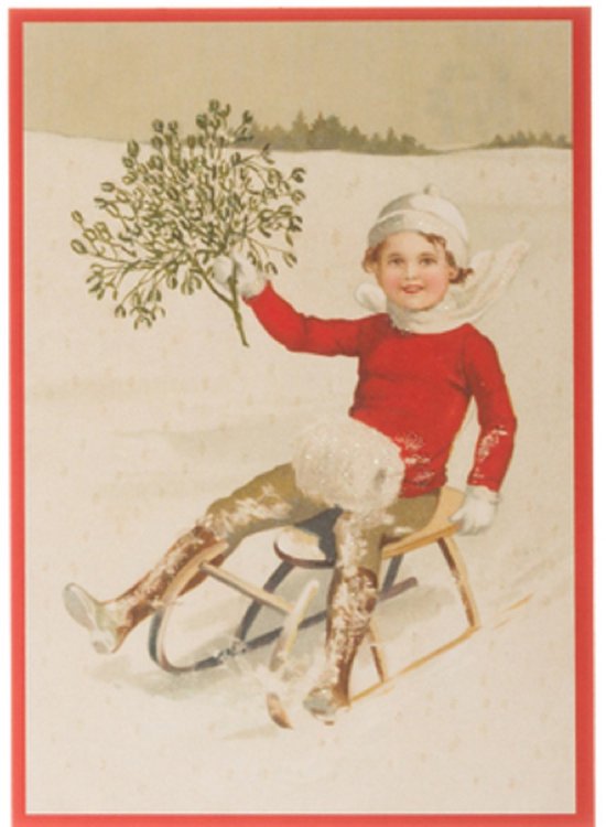 Nostalgische kerstkaarten - 4 stuks - Klassieke Vintage afbeeldingen - Winter - Sneeuw - Feestelijk - Jaarwisseling - Oude Brocante kerstkaarten 15X10,5 en 14X9