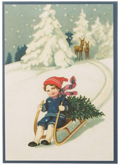 Nostalgische kerstkaarten - 4 stuks - Klassieke Vintage afbeeldingen - Winter - Sneeuw - Feestelijk - Jaarwisseling - Oude Brocante kerstkaarten 15X10,5 en 14X9