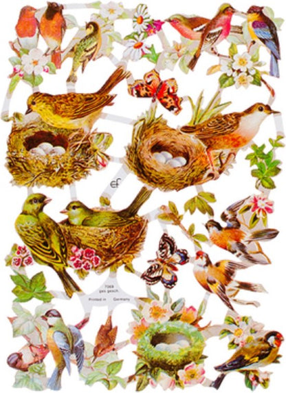 Poëzieplaatjes - 6 vellen - plaatjes - hobby - creatief - decoupage - knutselen - scrapboek met katten - boerderijdieren - bloemen - vogels - honden - duiven