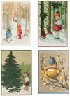 Nostalgische kerstkaarten - 4 stuks - Klassieke Vintage afbeeldingen - Winter - Sneeuw - Feestelijk - Jaarwisseling - Oude Brocante kerstkaarten 15X10,5 en 14X9