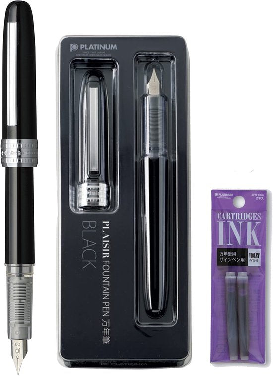 Platinum Japan - Plaisir Fountain Pen - Medium - Vulpen - Zwart - penpunt: Medium 05 - Met extra vullingen Paars