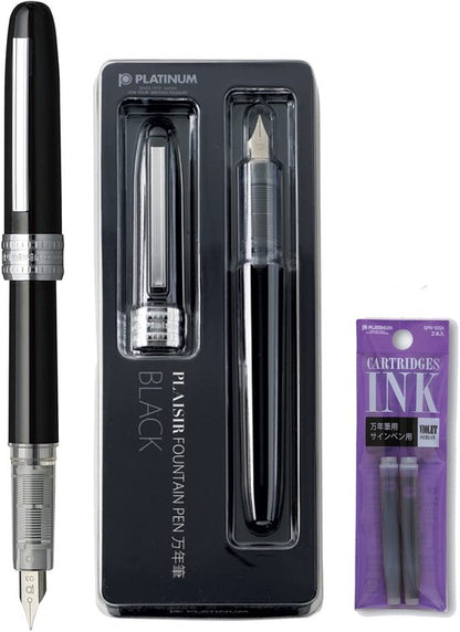 Platinum Japan - Plaisir Fountain Pen - Medium - Vulpen - Zwart - penpunt: Medium 05 - Met extra vullingen Paars